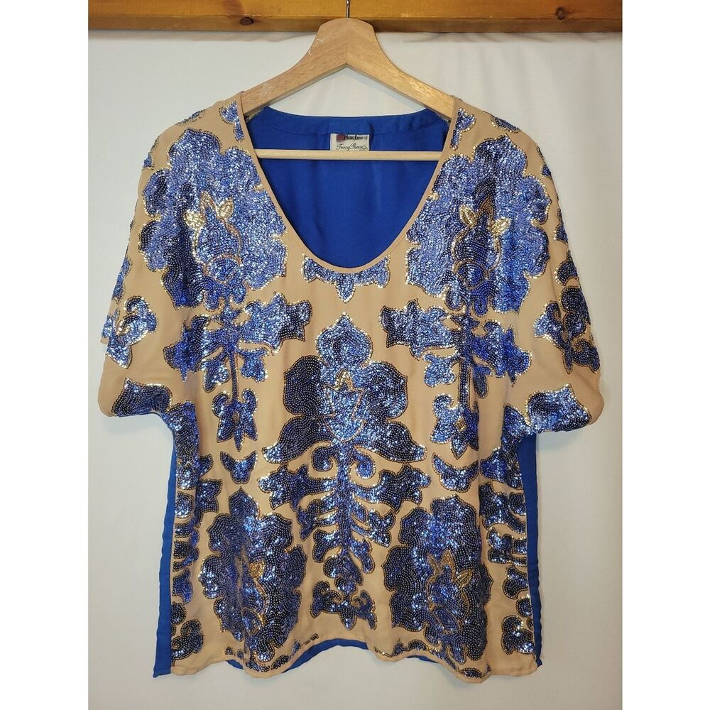 Neiman Marcus NY Tracy Reese Vintage Sequin Embellished Blue and Nude Top